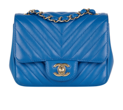 Mini Chevron Single Flap, Lambskin, Blue, 26813137 (2019), AC, 3*